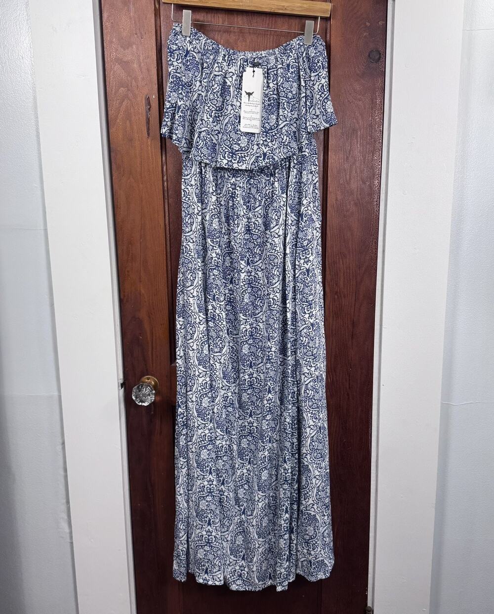 Yidarton Off The Shoulder Maxi Dress Women's Size L Strapless Boho Paisley #0267